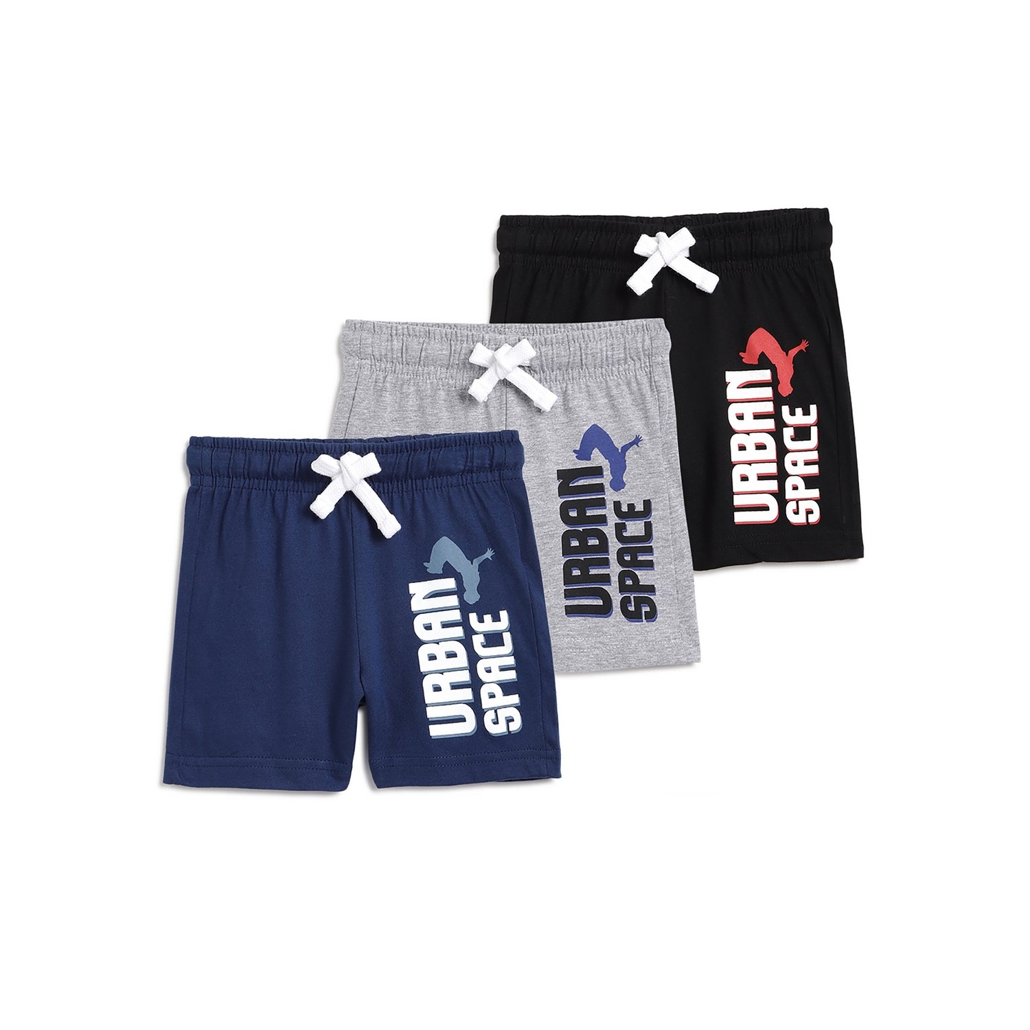 Boys Typography Printed Shorts (Pack Of 3)-Black